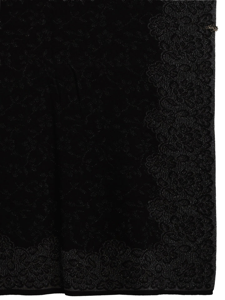 Libas Black Floral Embroidered Acrylic Wrap Shawl