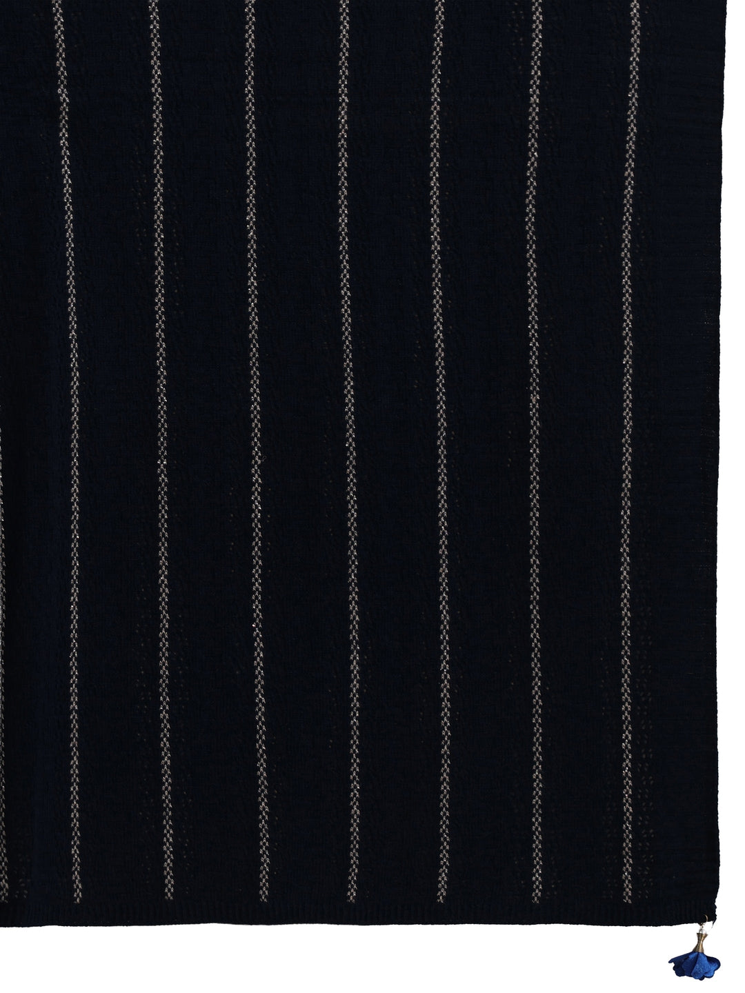 Libas Navy Blue Striped Embroidered Acrylic Wrap Shawl