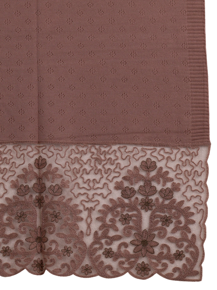 Libas Baby Pink Knitted Acrylic Wrap Shawl with Lace Border