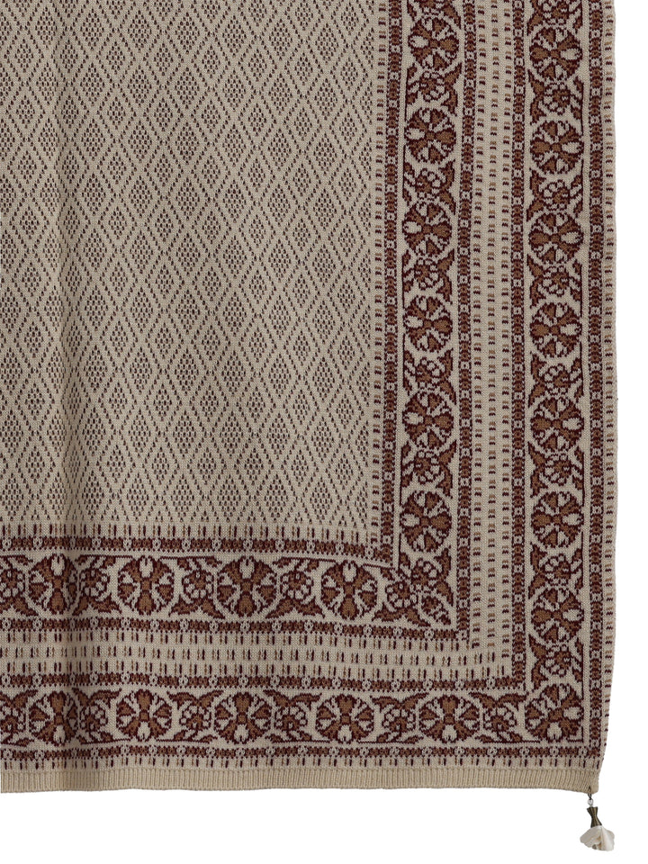 Libas Beige Ethnic Embroidered Acrylic Wrap Shawl