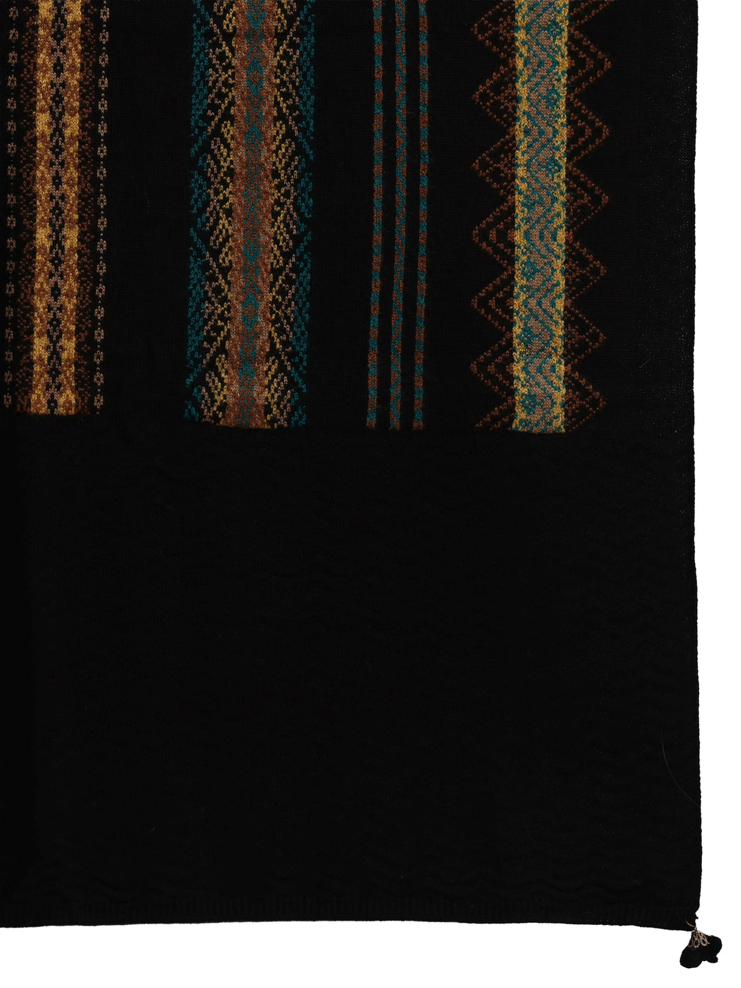 Libas Black Ethnic Striped Embroidered Acrylic Wrap Shawl