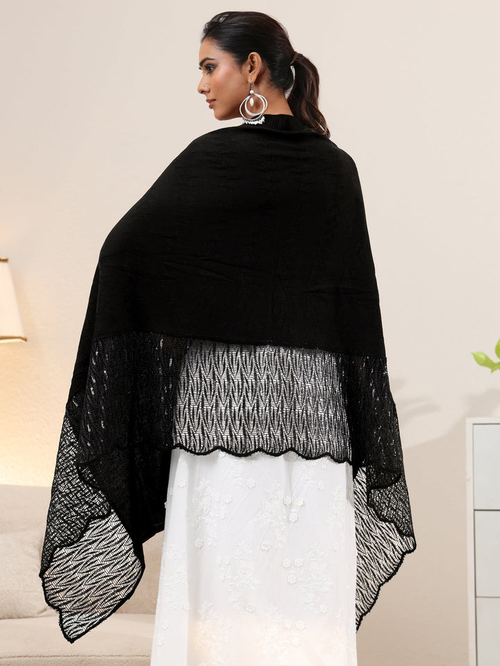 Libas Black Acrylic Wrap Shawl with Lace Border