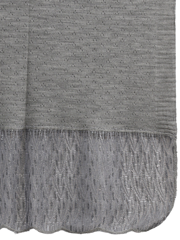 Libas Grey Acrylic Wrap Shawl with Lace Border