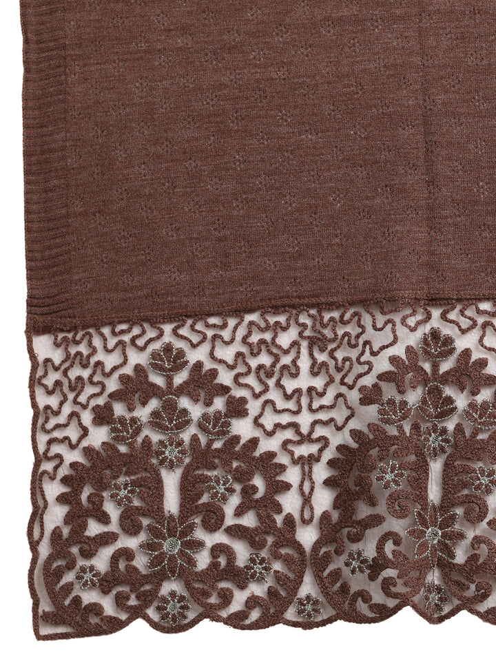 Libas Brown Knitted Lace Acrylic Wrap Shawl