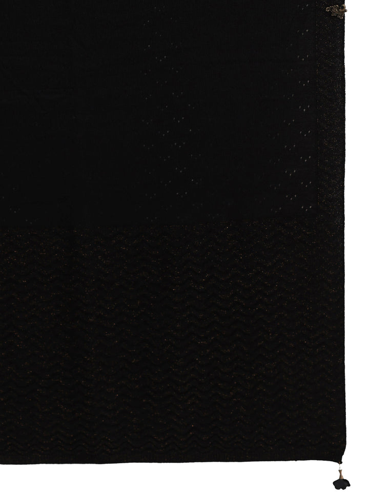 Libas Black Floral Mesh Knitted Acrylic Wrap Shawl