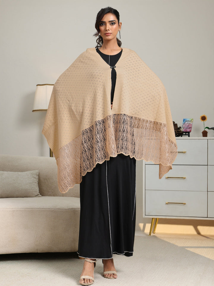 Libas Beige Acrylic Wrap Shawl with Lace Border