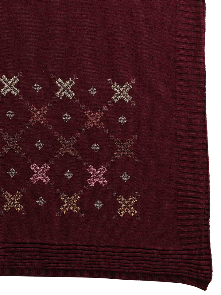 Libas Maroon Knitted Acrylic Wrap Shawl