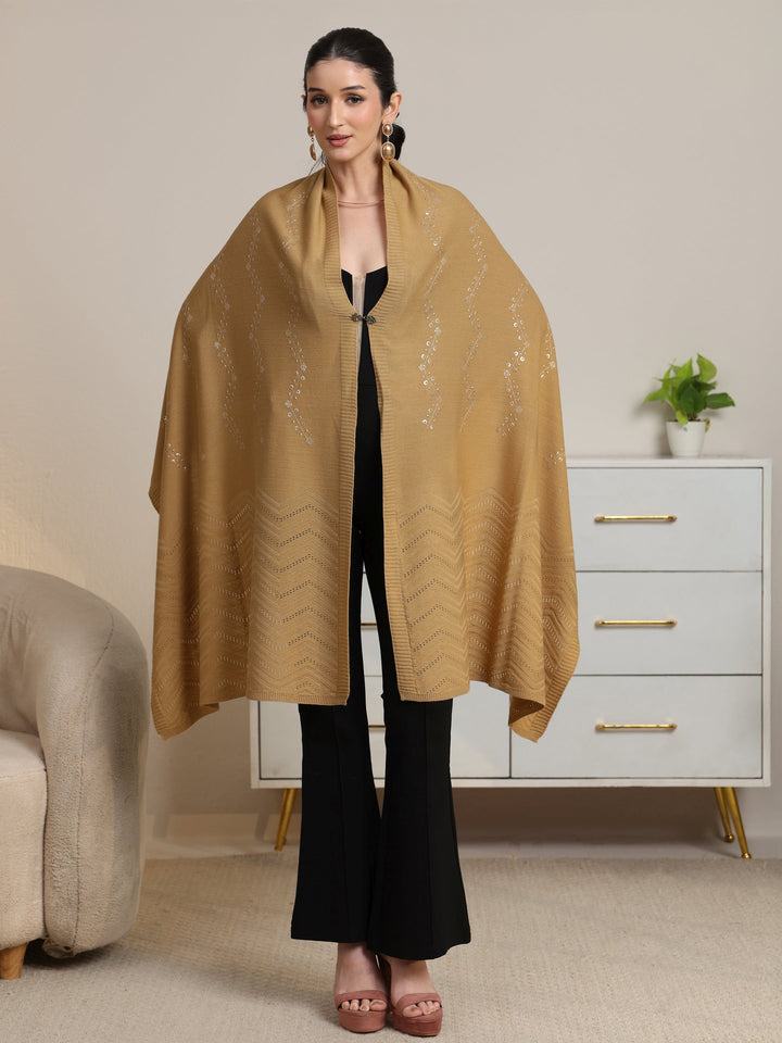 Libas Beige Foral Knitted Acrylic Wrap Shawl