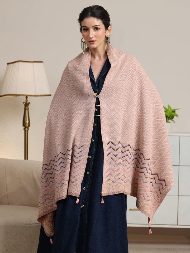 Libas Pink Chevron Knitted Acrylic Wrap Shawl