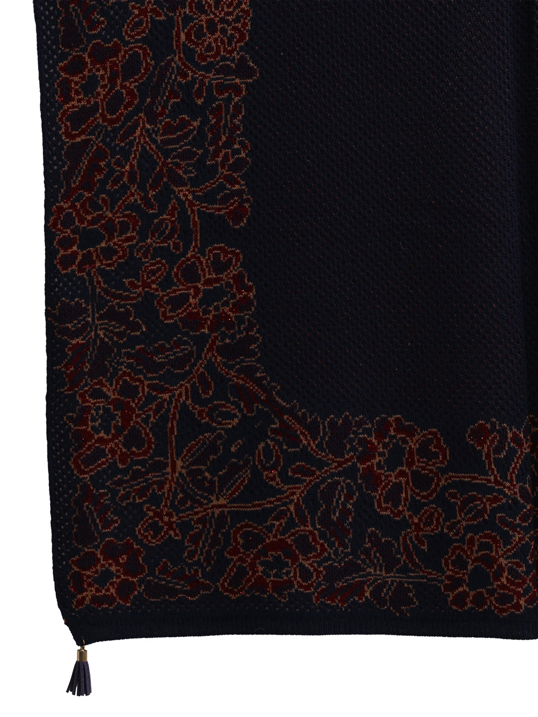 Libas Navy Blue Floral Mesh Knitted Acrylic Wrap Shawl