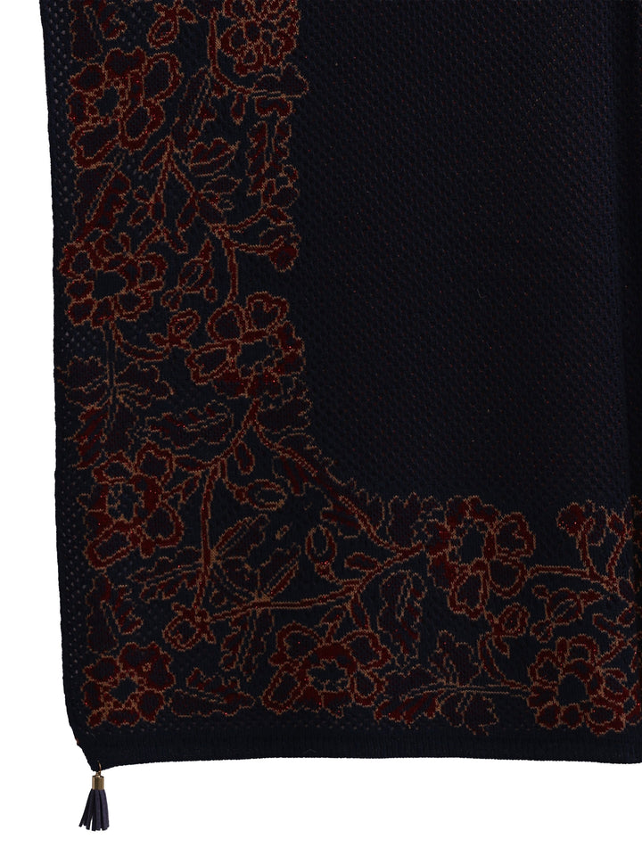 Libas Navy Blue Floral Mesh Knitted Acrylic Wrap Shawl