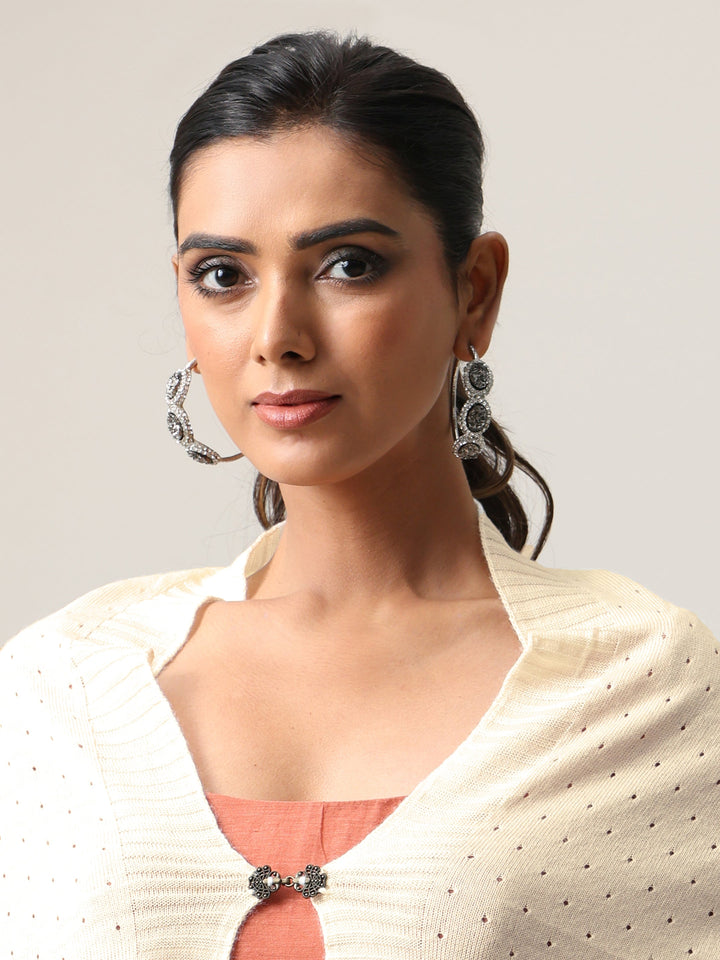 Libas Off White Floral Knitted Acrylic Wrap Shawl