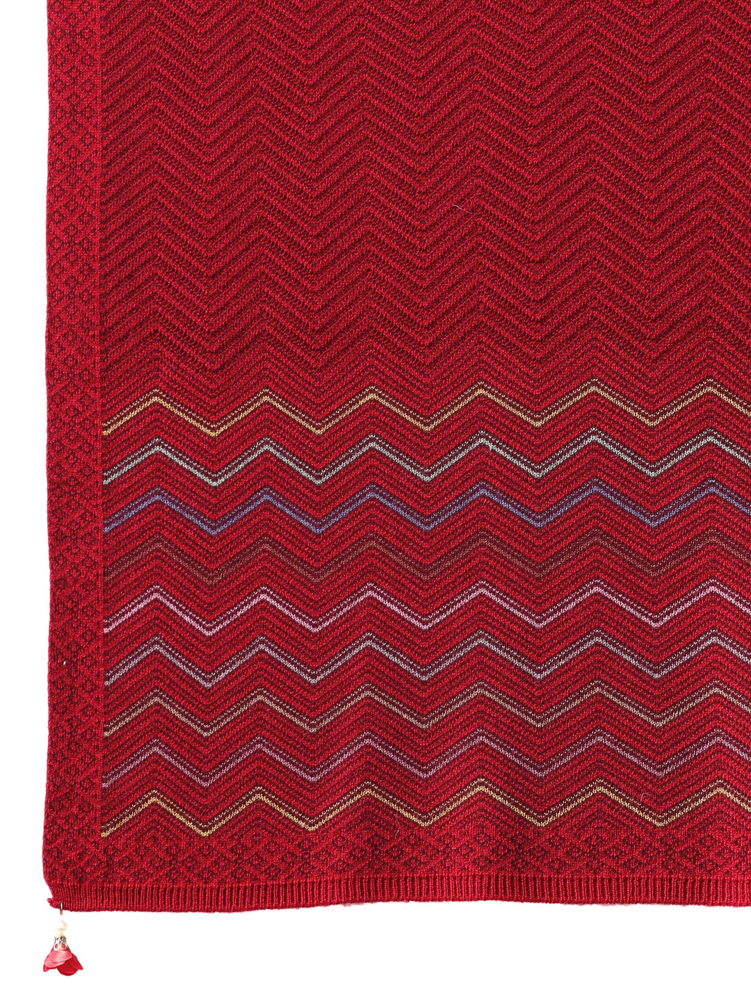 Libas Maroon Chevron Knitted Acrylic Wrap Shawl