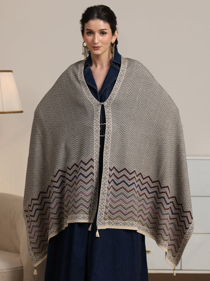 Libas Grey Chevron Knitted Acrylic Wrap Shawl