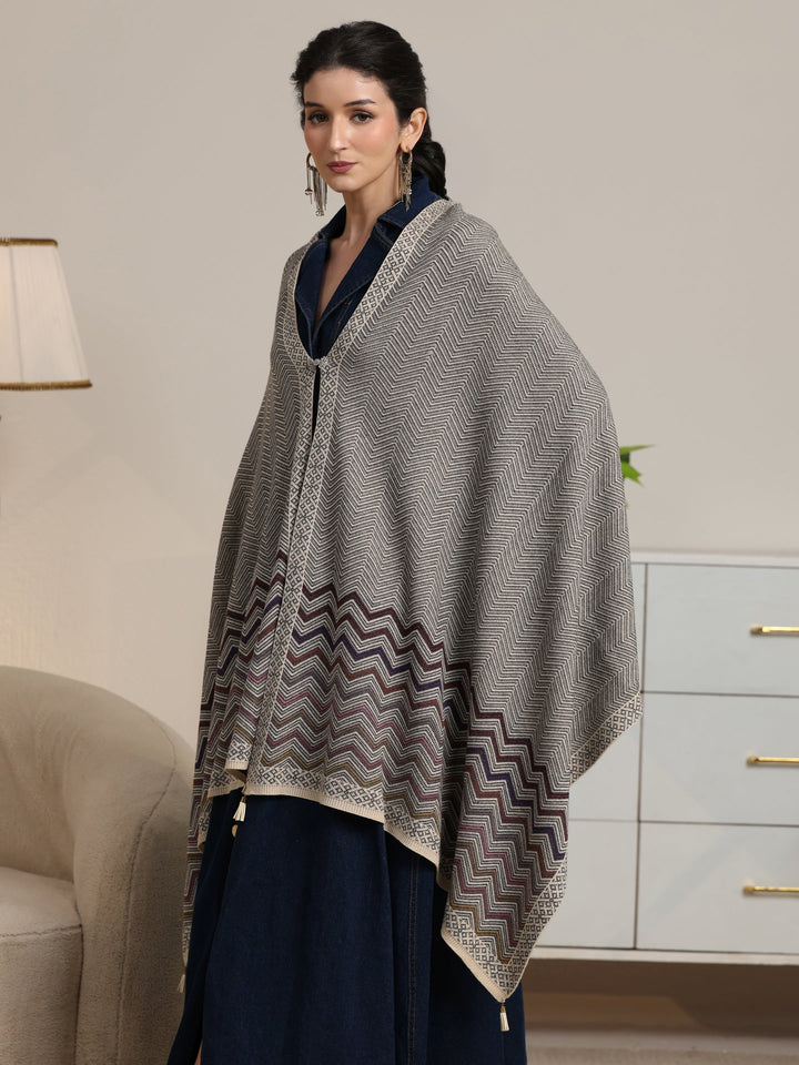 Libas Grey Chevron Knitted Acrylic Wrap Shawl