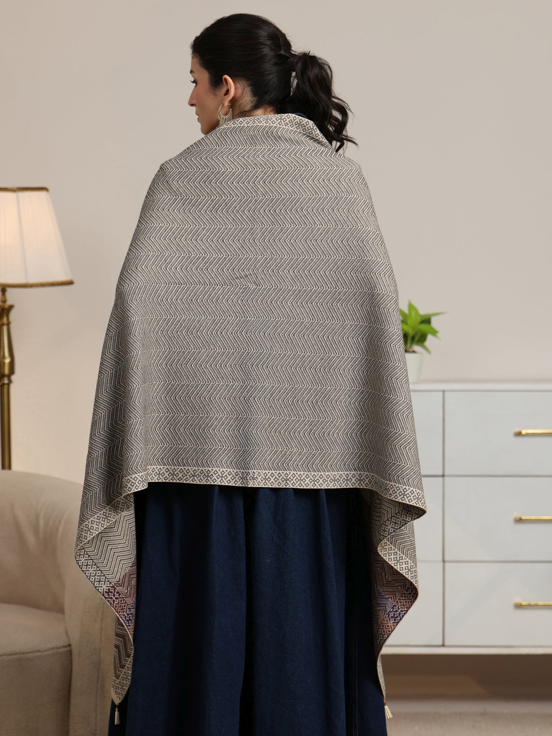 Libas Grey Chevron Knitted Acrylic Wrap Shawl