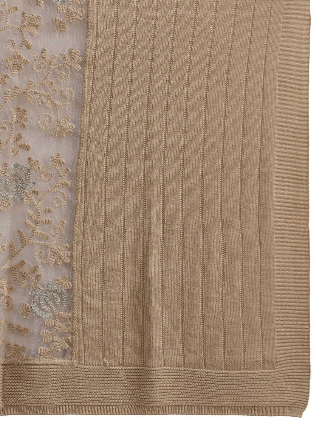 Libas Beige Floral Lace Embroidered Acrylic Wrap Shawl