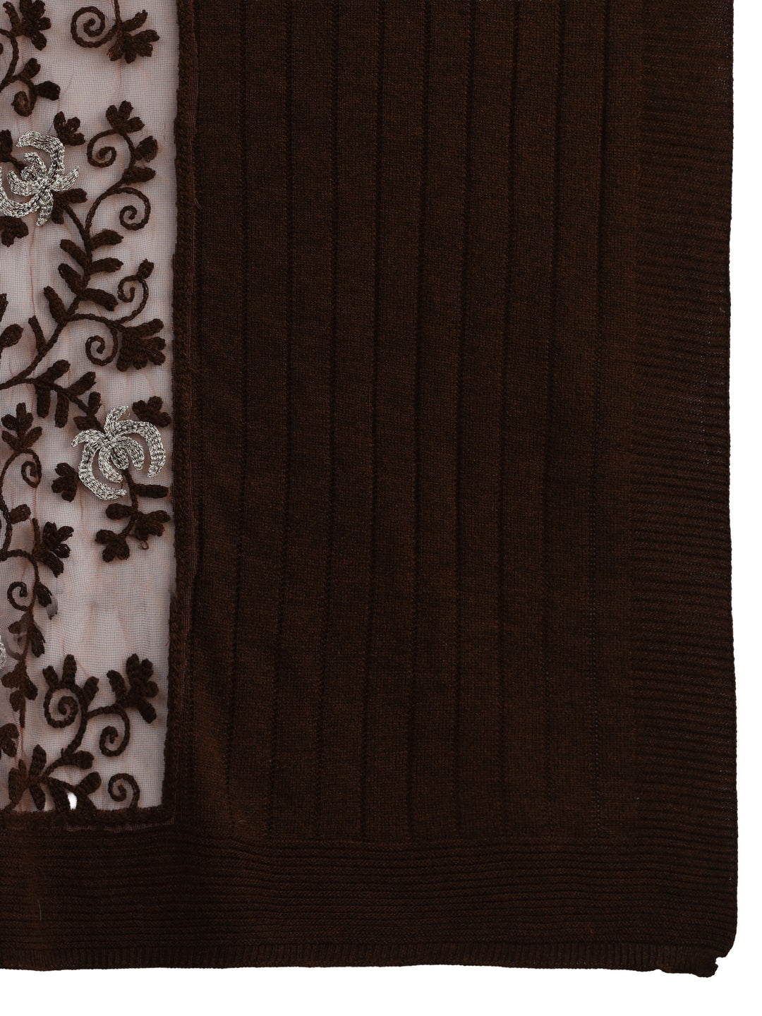 Libas Brown Floral Lace Embroidered Acrylic Wrap Shawl