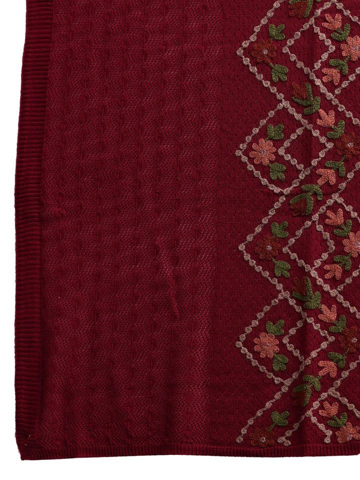 Libas Red Floral Knitted Acrylic Wrap Shawl