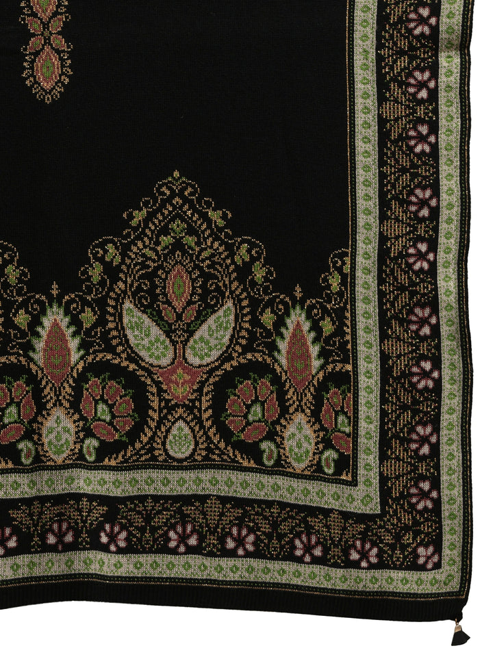 Libas Black Ethnic Knitted Acrylic Wrap Shawl