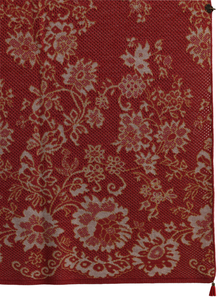 Libas Rust Floral Mesh Knitted Acrylic Wrap Shawl