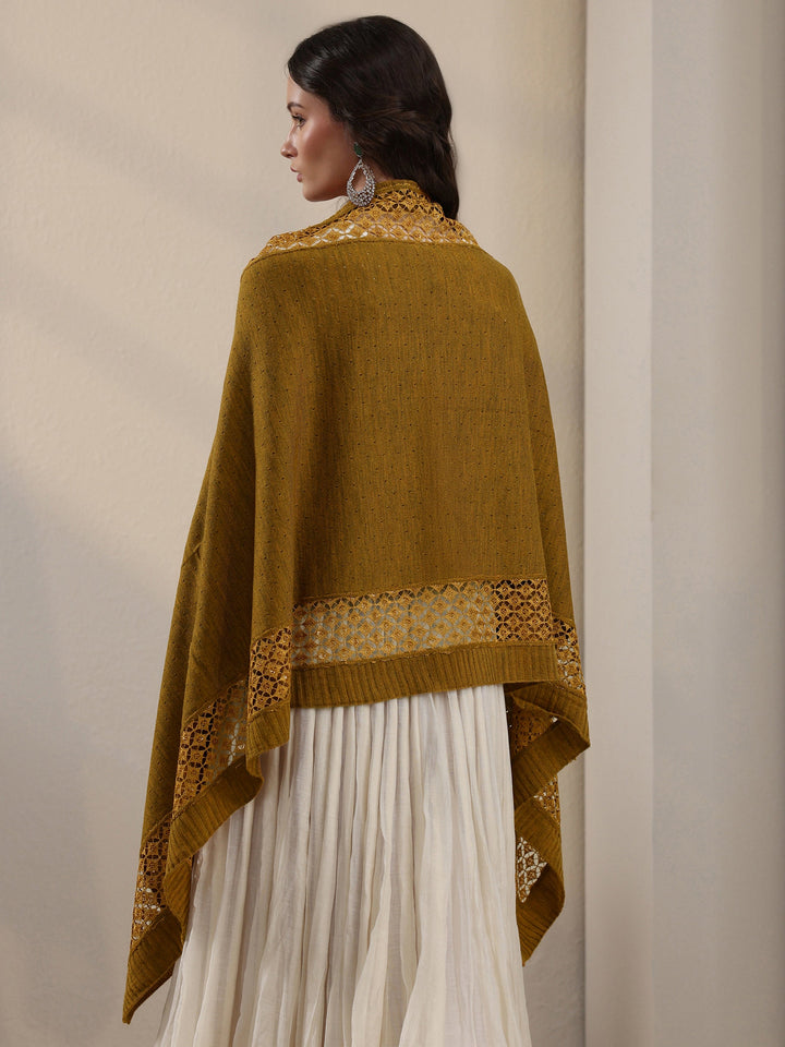 Libas Mustard Mesh Knitted Acrylic Wrap Shawl