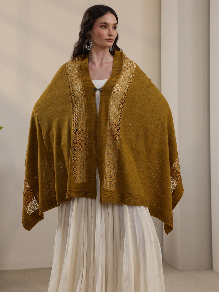 Libas Mustard Mesh Knitted Acrylic Wrap Shawl