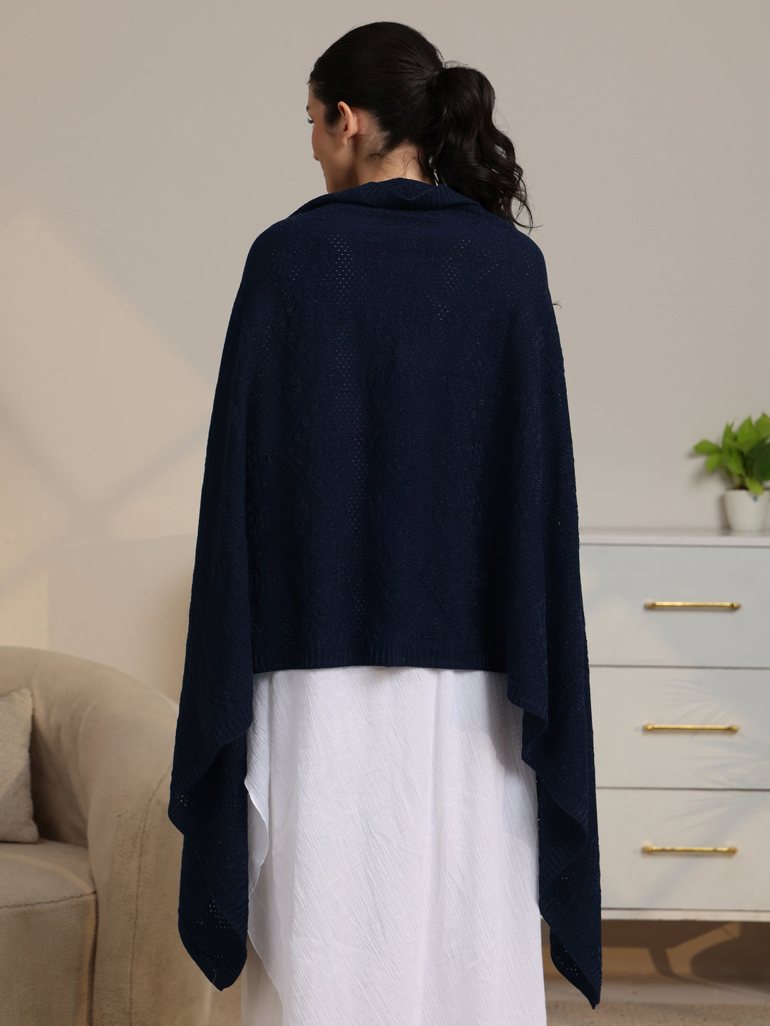 Libas Navy Blue Knitted Acrylic Wrap Shawl