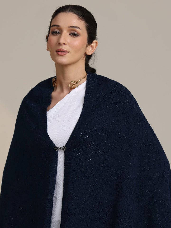 Libas Navy Blue Knitted Acrylic Wrap Shawl