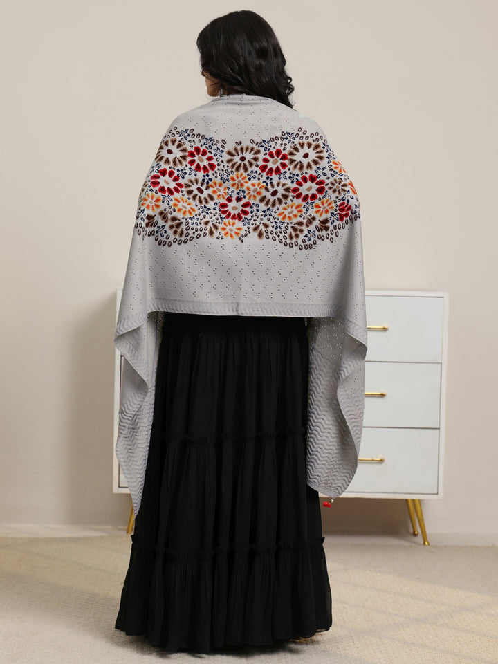 Libas Grey Floral Knitted Acrylic Wrap Shawl