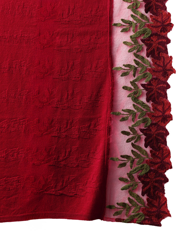 Libas Red Floral Knitted Acrylic Wrap Shawl