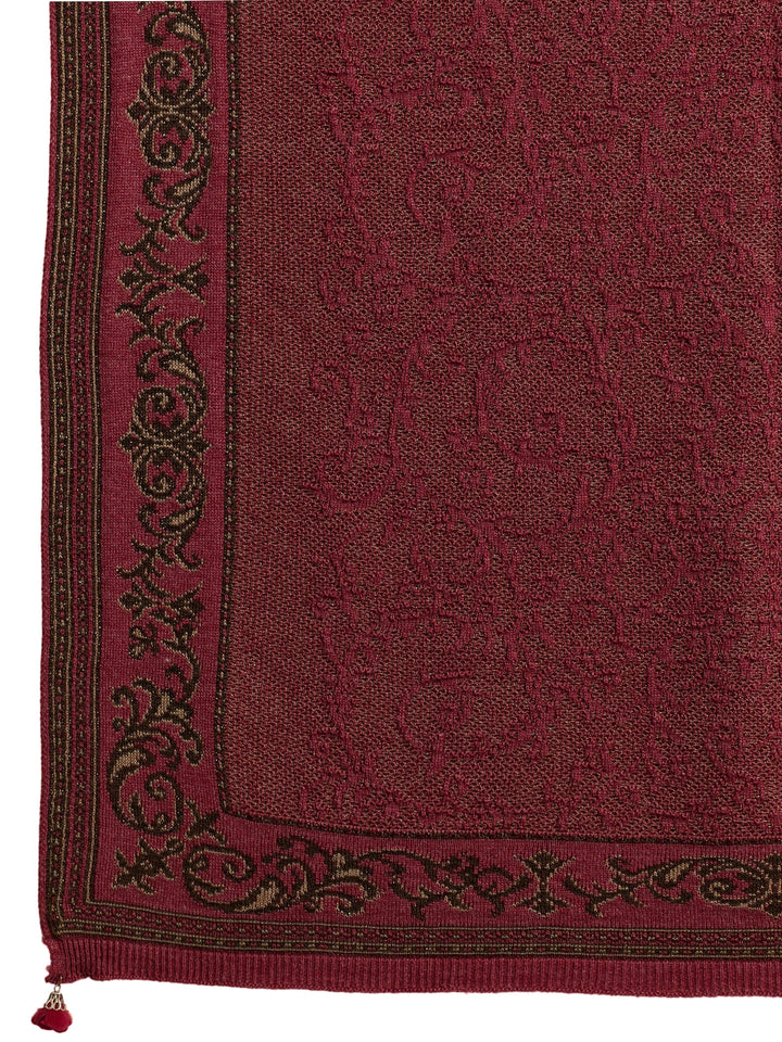 Libas Rust Red Floral Knitted Acrylic Wrap Shawl