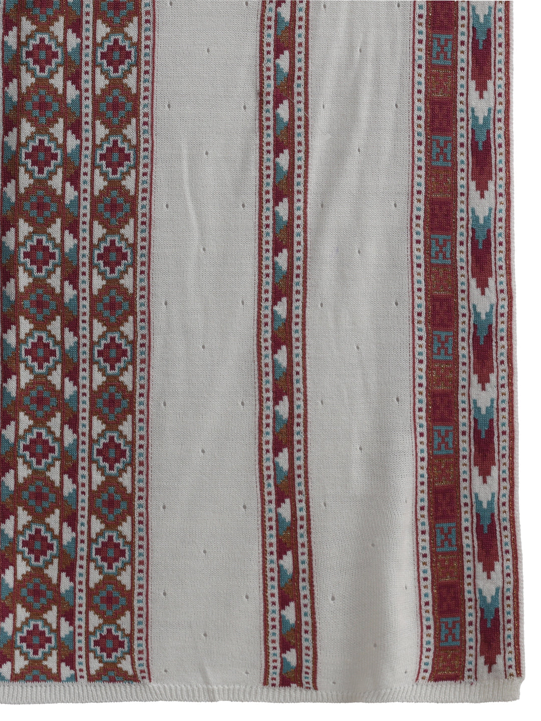 Libas Off White Geometric Knitted Acrylic Wrap Shawl