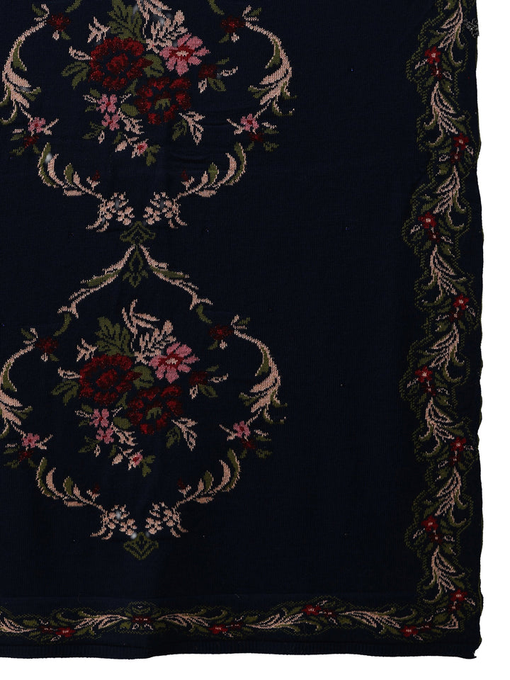 Libas Navy Blue Floral Knitted Acrylic Wrap Shawl