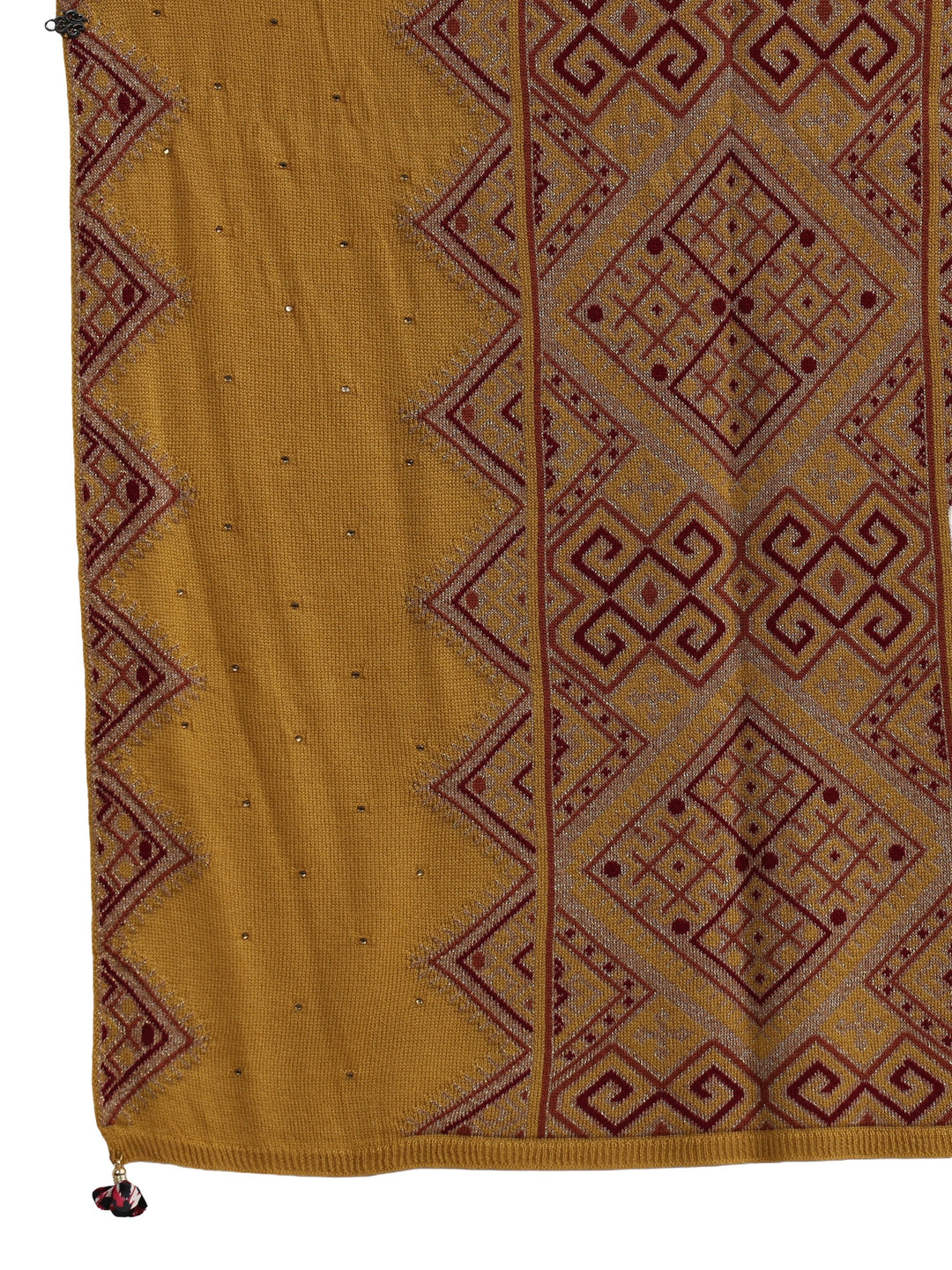 Libas Mustard Geometric Knitted Acrylic Wrap Shawl