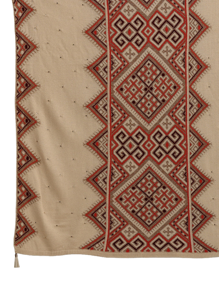 Libas Beige Geometric Knitted Acrylic Wrap Shawl