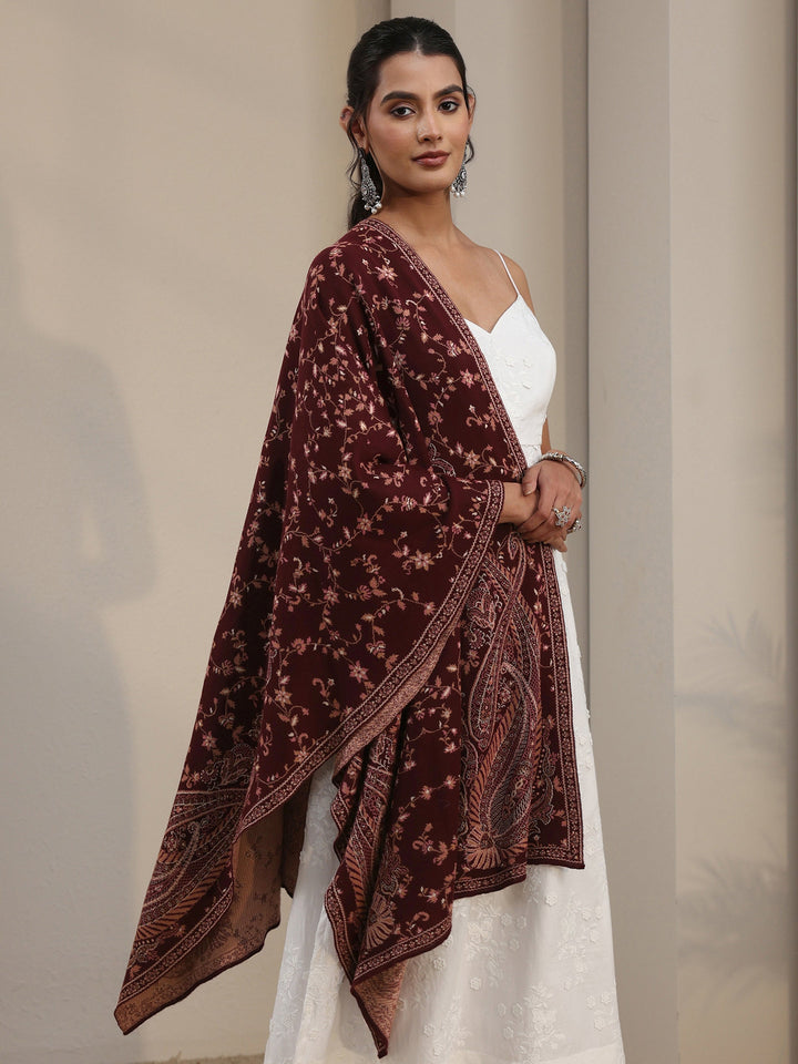 Libas Maroon Paisley Knitted Acrylic Shawl