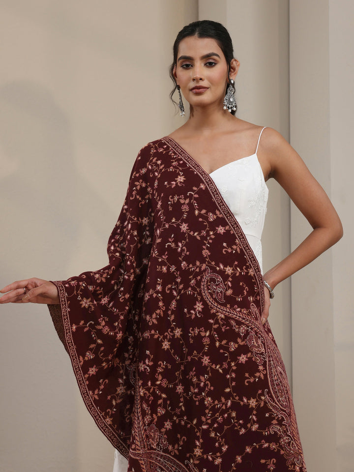 Libas Maroon Paisley Knitted Acrylic Shawl