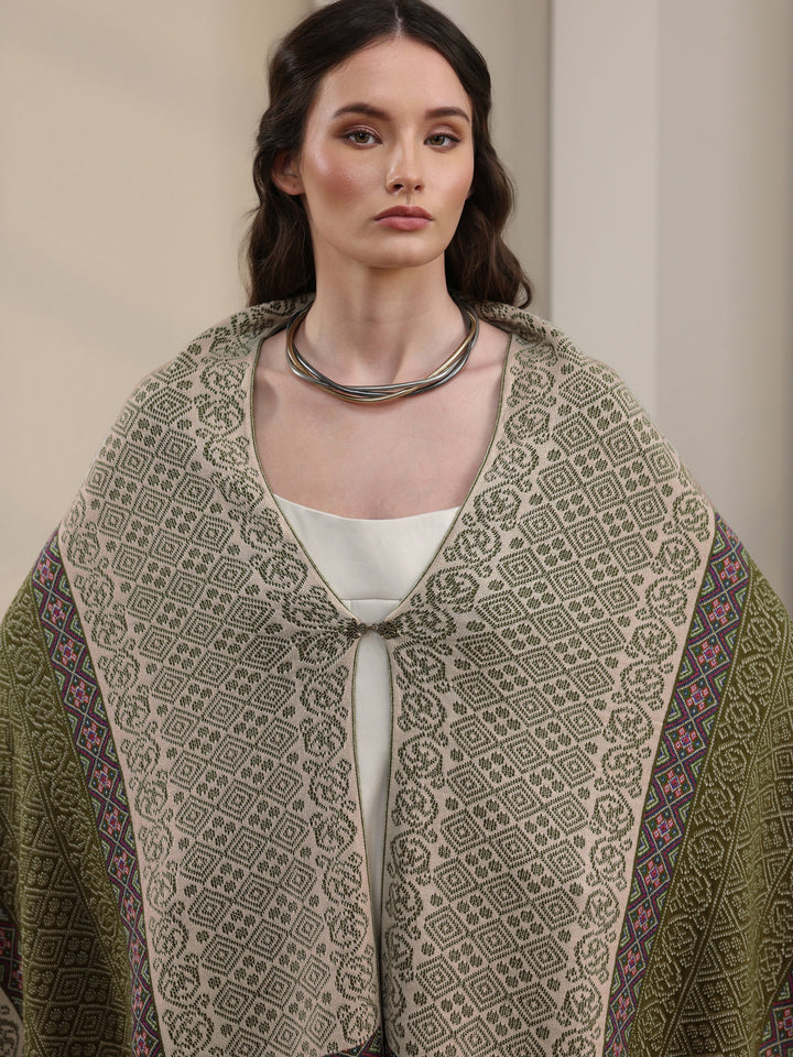 Libas Green Ethnic Knitted Acrylic Wrap Shawl