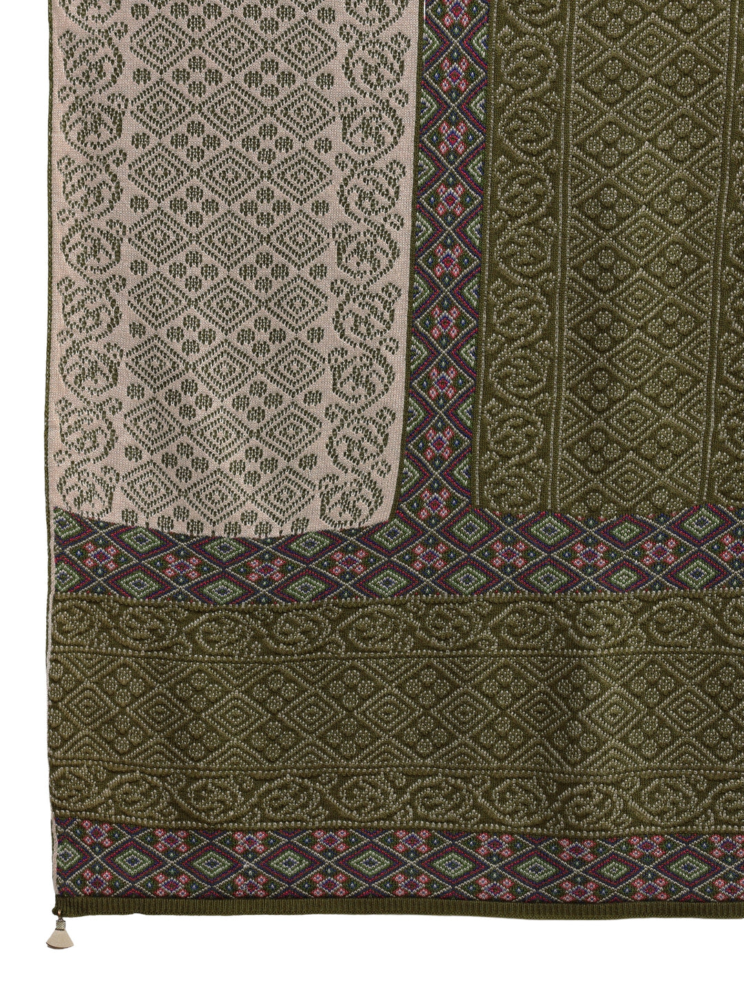 Libas Green Ethnic Knitted Acrylic Wrap Shawl