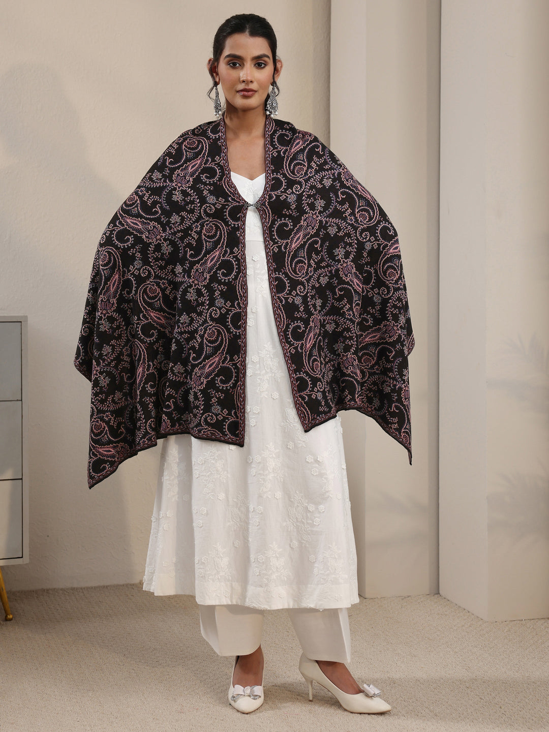 Libas Black Paisley Knitted Acrylic Wrap Shawl