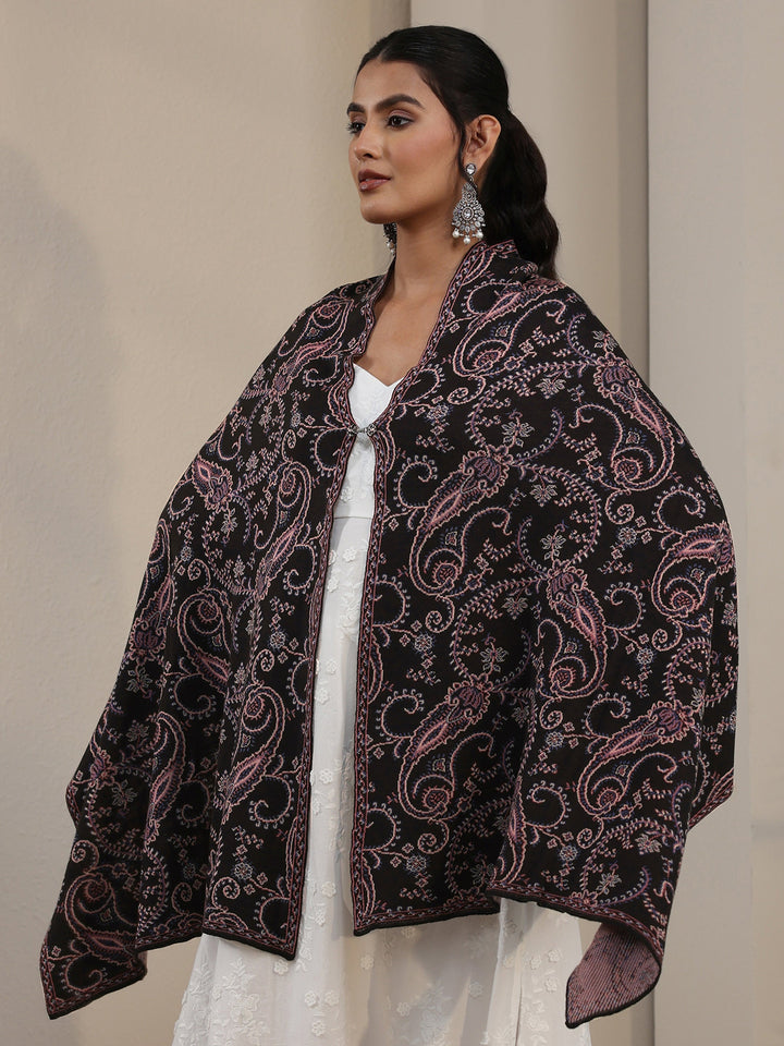 Libas Black Paisley Knitted Acrylic Wrap Shawl