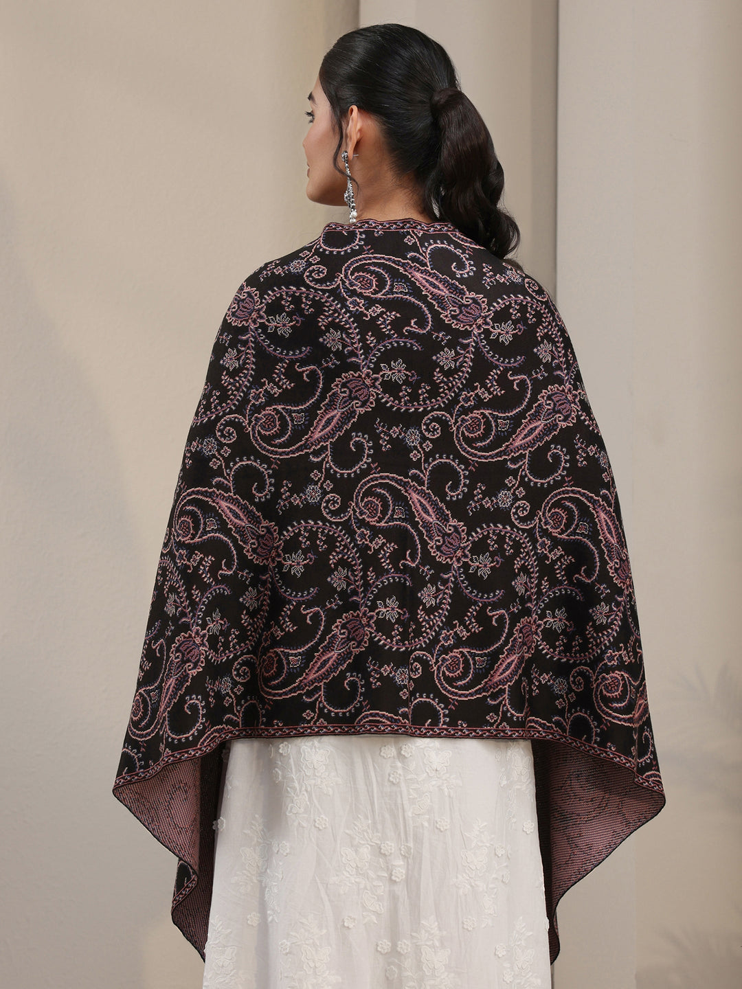 Libas Black Paisley Knitted Acrylic Wrap Shawl