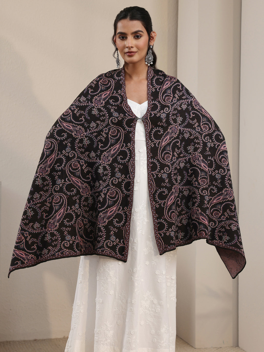 Libas Black Paisley Knitted Acrylic Wrap Shawl