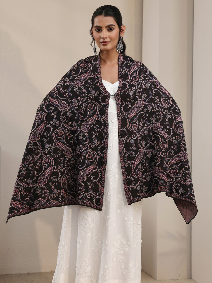 Libas Black Paisley Knitted Acrylic Wrap Shawl