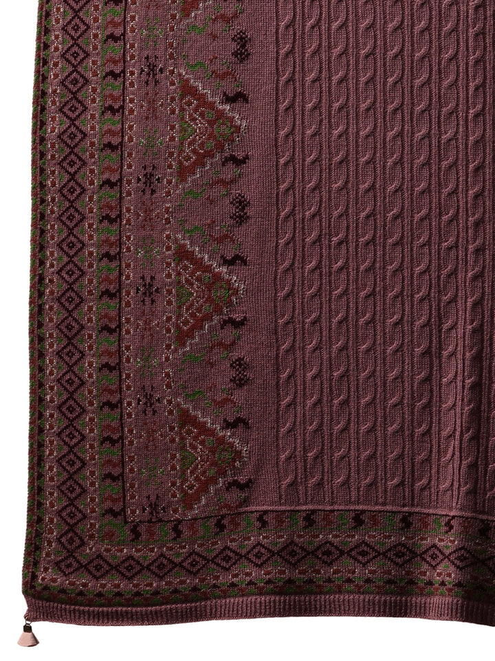 Libas White Ethnic Knitted Acrylic Wrap Shawl