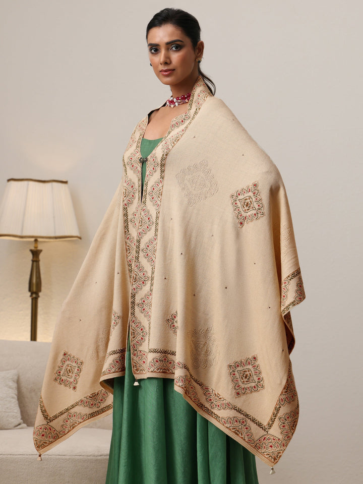 Libas Beige Knitted Acrylic Wrap Shawl