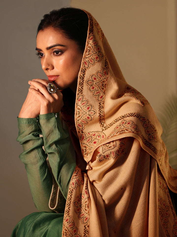 Libas Beige Knitted Acrylic Wrap Shawl