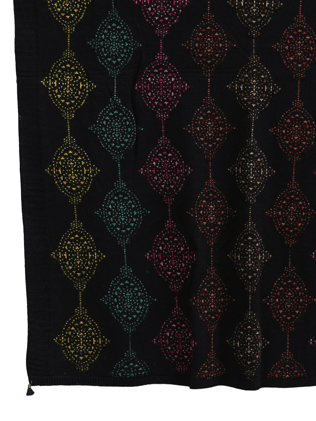 Libas Black Geometric Knitted Acrylic Wrap Shawl