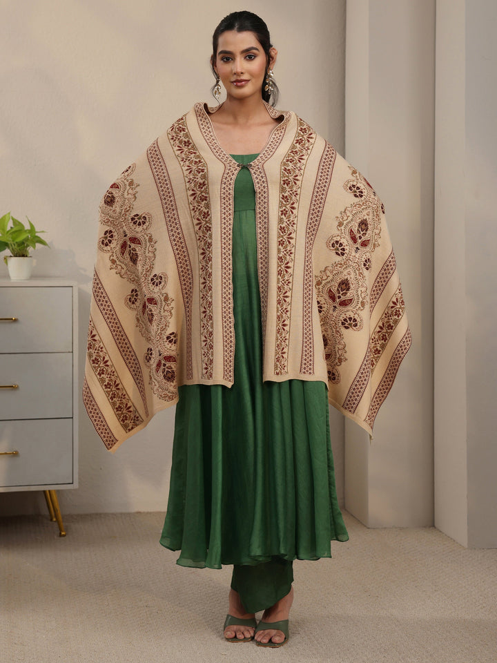 Libas Beige Ethnic Knitted Acrylic Wrap Shawl